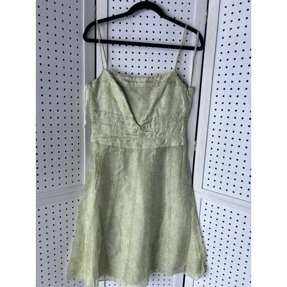 LOFT Women's 6 Light Green Floral Silk Sundress Square‎ Neck Strappy Lined